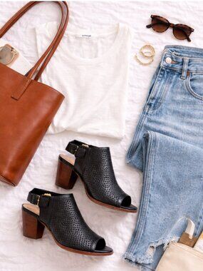 Sam Edelman Black Leather Peep Toe Booties Ankle Heel Sandal Boot Womens 7.5